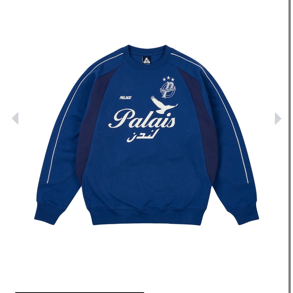 PALACE Blue Crewneck Sweater with Ribbed Cuffs